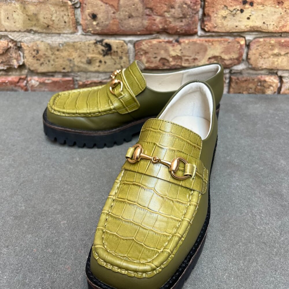 Intentionally_Blank Platform Green Alligator Platform Loafers- HK2